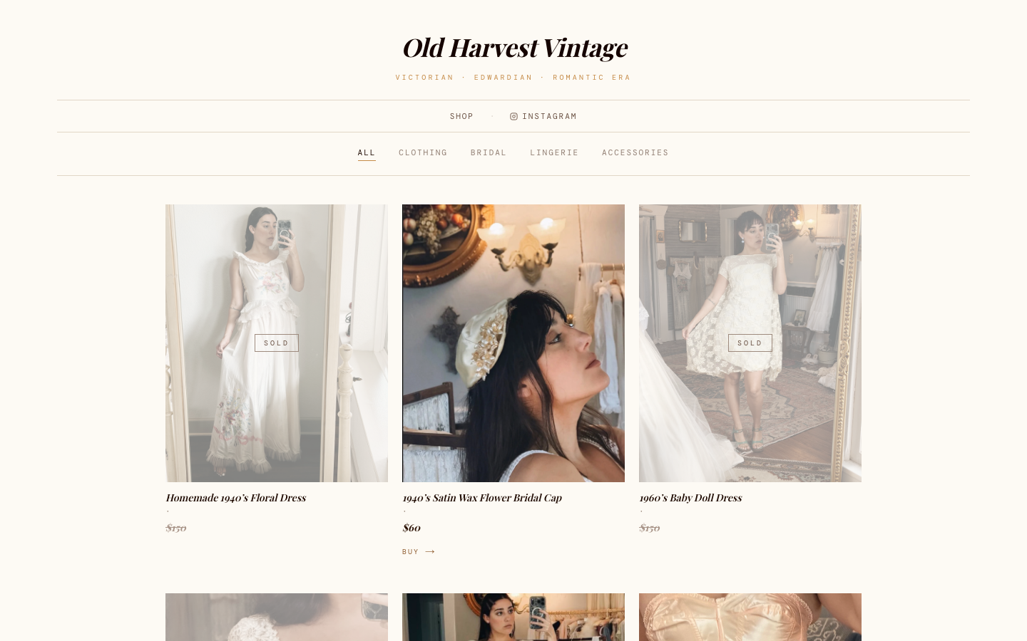 Old Harvest Vintage website screenshot